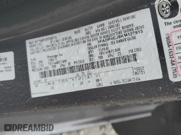 2019 Ford Fiesta SE z VIN 3FADP4EJ8KM127915, wystawiony jako Copart lot #45153775 z przebiegiem 99 494 mil mil oraz Szkoda całkowita • Salvage title. Historia ofert i sprzedaży dostępna na DreamBid. Obrazek 15.