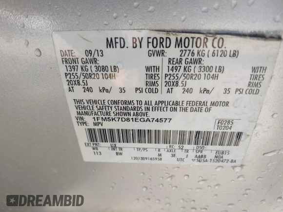 2014 Ford Explorer XLT with VIN 1FM5K7D81EGA74577, listed as a IAAI auction lot 41970759 with 194,847 mi miles. Bid and sale history available at carsss.com. Image 9.