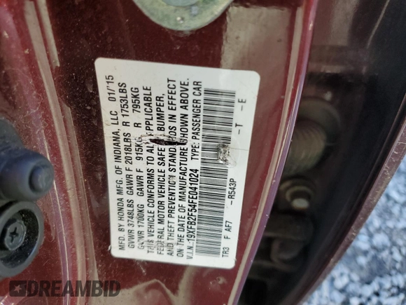 2015 Honda Civic Sedan LX with VIN 19XFB2F54FE041024, listed as a Copart auction lot 48108275 with 117,243 mi miles and Salvage Title. Bid and sale history available at carsss.com. Image 12.