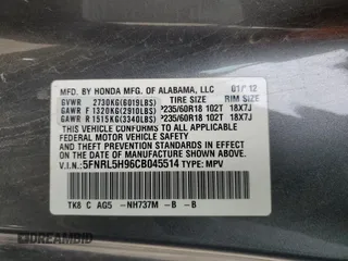 2012 Honda Odyssey Touring with VIN 5FNRL5H96CB045514, listed as a Copart auction lot 54698355 with 217,787 mi miles and Clean Title. Bid and sale history available at DreamBid. Image 13.