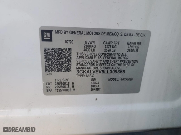 2020 GMC Terrain SLT with VIN 3GKALVEV6LL309366, listed as a Copart auction lot 48721355 with 67,089 mi miles and Salvage Title. Bid and sale history available at carsss.com. Image 14.