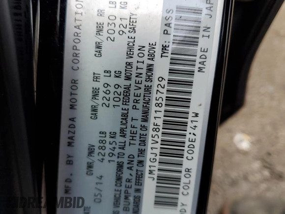 2015 Mazda 6 i Touring with VIN JM1GJ1V58F1185729, listed as a Copart auction lot 43394735 with 101,167 mi miles and Salvage Title. Bid and sale history available at DreamBid. Image 12.