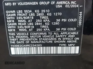 2024 Volkswagen Atlas SE with VIN 1V2DE2CA9RC234263, listed as a Copart auction lot 74840754 with 12,247 mi miles and Non repairable. Bid and sale history available at DreamBid. Image 14.