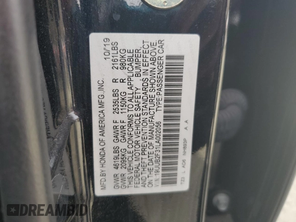 2020 Acura TLX with VIN 19UUB2F31LA002056, listed as a Copart auction lot 49848115 with 72,563 mi miles and Salvage title. Bid and sale history available at DreamBid. Image 12.