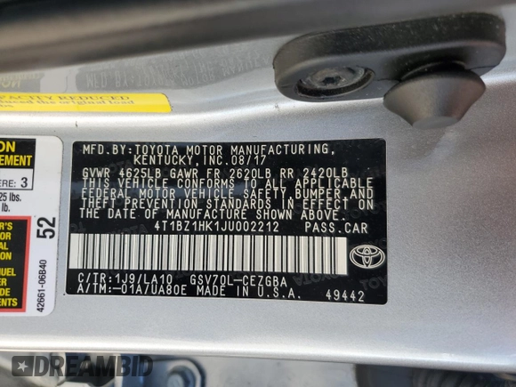 2018 Toyota Camry XSE with VIN 4T1BZ1HK1JU002212, listed as a Copart auction lot 86759854 with 51,865 mi miles and Salvage title. Bid and sale history available at DreamBid. Image 12.