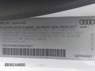 2017 Audi A7 Premium Plus с VIN WAUW2AFC9HN075691, выставлен на аукционе IAAI как лот 42314221 с пробегом 152 419 миль миль и . История ставок и продаж доступна на DreamBid. Изображение 9.