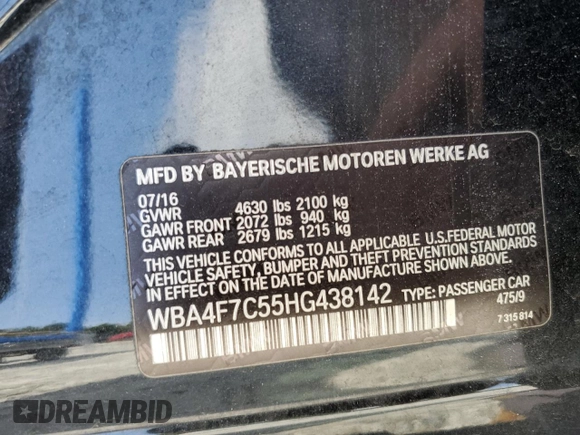 2017 BMW 4 Series 430i with VIN WBA4F7C55HG438142, listed as a Copart auction lot 58359095 with 87,940 mi miles and Salvage title. Bid and sale history available at DreamBid. Image 13.