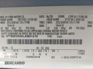 2020 Ford Transit Cargo with VIN 1FTBW3X8XLKB01219, listed as a IAAI auction lot 40268320 with 53,863 mi miles and . Bid and sale history available at DreamBid. Image 9.