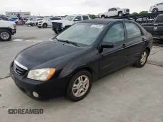 2005 Kia Spectra LX with VIN KNAFE121255179334, listed as a Copart auction lot 53144295 with 147,989 mi miles and Clean Title. Bid and sale history available at carsss.com. Image 1.
