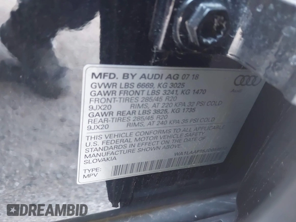 2018 Audi Q7 Premium Plus z VIN WA1LAAF75JD054810, wystawiony jako IAAI lot #42049892 z przebiegiem 43 297 mil mil oraz . Historia ofert i sprzedaży dostępna na DreamBid. Obrazek 9.