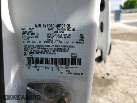 2023 Ford Transit Connect XLT с VIN NM0LS7T28P1565935, выставлен на аукционе Copart как лот 58992425 с пробегом 44 177 миль миль и Списание • Salvage title. История ставок и продаж доступна на DreamBid. Изображение 13.