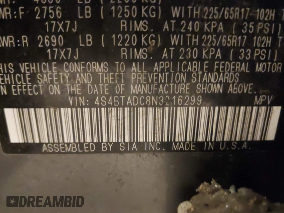 2022 Subaru Outback Premium with VIN 4S4BTADC8N3216299, listed as a IAAI auction lot 41397930 with Not Provided miles and . Bid and sale history available at DreamBid. Image 9.