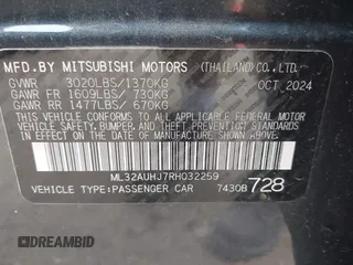 2024 Mitsubishi Mirage ES z VIN ML32AUHJ7RH032259, wystawiony jako IAAI lot #42431427 z przebiegiem 8 096 mil mil oraz . Historia ofert i sprzedaży dostępna na DreamBid. Obrazek 9.