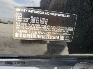 2020 BMW 3 Series M340i with VIN 3MW5U7J08L8B27832, listed as a Copart auction lot 76734584 with 0 mi miles and Salvage Title. Bid and sale history available at carsss.com. Image 12.