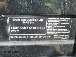 2010 Saab 9-3 XWD z VIN YS3FA4BY1A1613525, wystawiony jako Copart lot #55780525 z przebiegiem 47 564 mil mil oraz Szkoda całkowita • Salvage title. Historia ofert i sprzedaży dostępna na DreamBid. Obrazek 12.