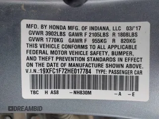 2017 Honda Civic EX-L с VIN 19XFC1F72HE017784, выставлен на аукционе IAAI как лот 42343789 с пробегом 146 487 миль миль и . История ставок и продаж доступна на DreamBid. Изображение 9.