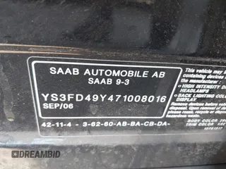 2007 Saab 9-3 z VIN YS3FD49Y471008016, wystawiony jako IAAI lot #42140669 z przebiegiem 125 360 mil mil oraz . Historia ofert i sprzedaży dostępna na DreamBid. Obrazek 9.