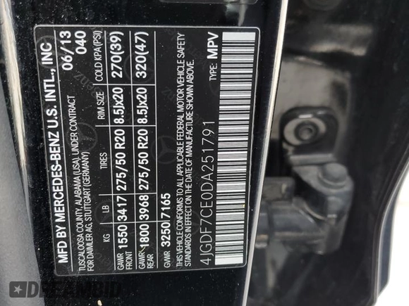 2013 Mercedes-Benz GL 450 z VIN 4JGDF7CE0DA251791, wystawiony jako Copart lot #51180575 z przebiegiem 175 989 mil mil oraz Szkoda całkowita • Salvage title. Historia ofert i sprzedaży dostępna na DreamBid. Obrazek 13.