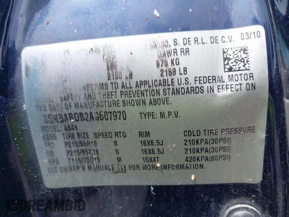 2010 Chevrolet HHR 1LT с VIN 3GNBABDB2AS607970, выставлен на аукционе IAAI как лот 42023089 с пробегом 59 320 миль миль и . История ставок и продаж доступна на DreamBid. Изображение 9.