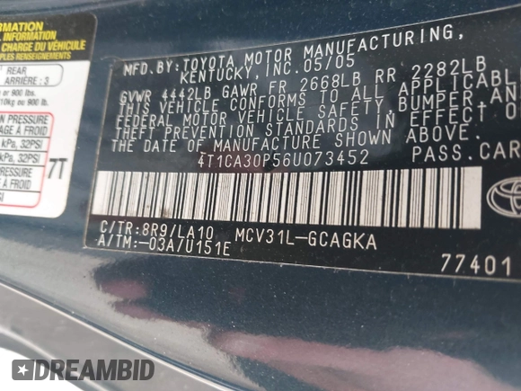 2006 Toyota Solara SE z VIN 4T1CA30P56U073452, wystawiony jako IAAI lot #42356113 z przebiegiem 112 306 mil mil oraz . Historia ofert i sprzedaży dostępna na DreamBid. Obrazek 9.