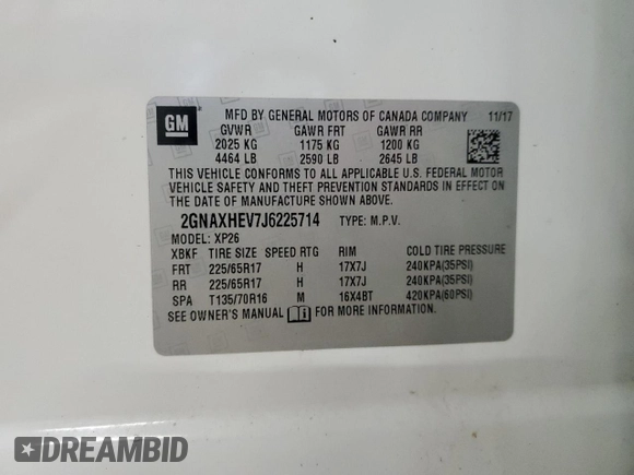 2018 Chevrolet Equinox LS with VIN 2GNAXHEV7J6225714, listed as a Copart auction lot 55094725 with 130,352 mi miles and Clean Title. Bid and sale history available at DreamBid. Image 13.