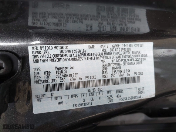 2015 Ford Focus ST with VIN 1FADP3L93FL321830, listed as a IAAI auction lot 41835529 with 106,901 mi miles. Bid and sale history available at carsss.com. Image 9.