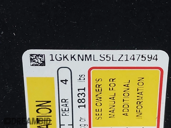 2020 GMC Acadia SLT with VIN 1GKKNMLS5LZ147594, listed as a IAAI auction lot 42435432 with 108,899 mi miles and . Bid and sale history available at DreamBid. Image 9.