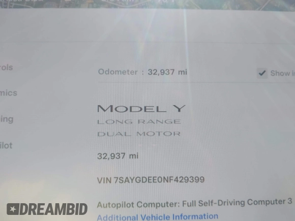 2022 Tesla Model Y Long Range z VIN 7SAYGDEE0NF429399, wystawiony jako IAAI lot #42333630 z przebiegiem 32 937 mil mil oraz . Historia ofert i sprzedaży dostępna na DreamBid. Obrazek 15.
