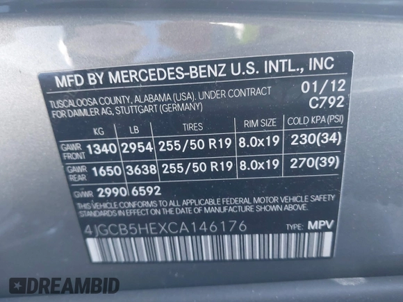 2012 Mercedes-Benz R 350 with VIN 4JGCB5HEXCA146176, listed as a IAAI auction lot 41442159 with 120,922 mi miles and . Bid and sale history available at DreamBid. Image 9.