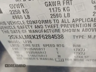 2015 GMC Terrain SLE z VIN 2GKALMEK2F6284538, wystawiony jako IAAI lot #41386412 z przebiegiem 166 692 mil mil oraz . Historia ofert i sprzedaży dostępna na DreamBid. Obrazek 9.
