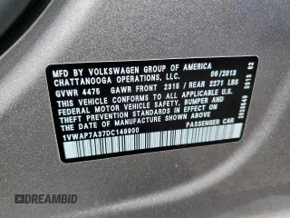 2013 Volkswagen Passat Wolfsburg Edition с VIN 1VWAP7A37DC149900, выставлен на аукционе Copart как лот 56434855 с пробегом 80 935 миль миль и Списание • Salvage title. История ставок и продаж доступна на DreamBid. Изображение 13.