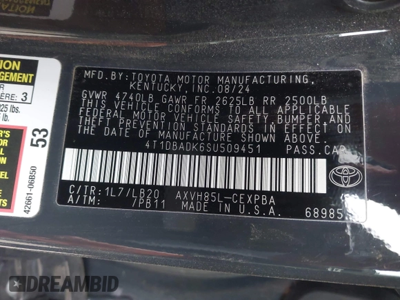 2025 Toyota Camry LE z VIN 4T1DBADK6SU509451, wystawiony jako IAAI lot #42040733 z przebiegiem 22 091 mil mil oraz . Historia ofert i sprzedaży dostępna na DreamBid. Obrazek 9.