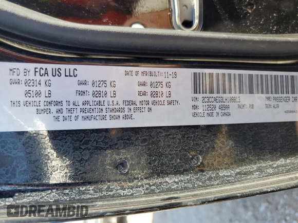 2020 Chrysler 300 Limited with VIN 2C3CCAEG3LH108813, listed as a Copart auction lot 80370754 with 53,032 mi miles and Salvage Title. Bid and sale history available at carsss.com. Image 12.