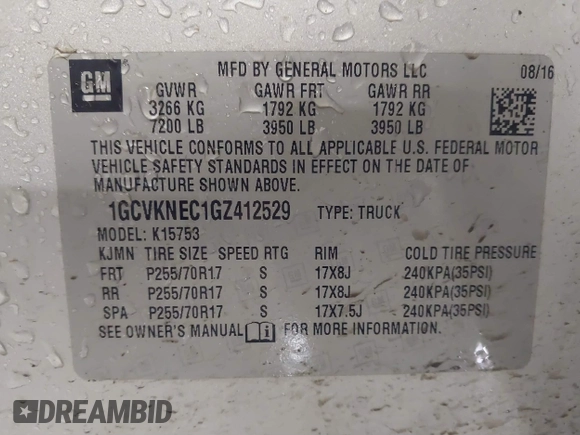 2016 Chevrolet Silverado 1500 LS with VIN 1GCVKNEC1GZ412529, listed as a IAAI auction lot 41830628 with 60,297 mi miles. Bid and sale history available at carsss.com. Image 9.