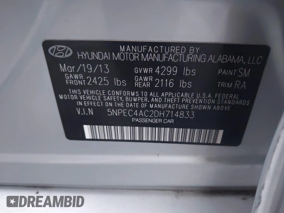2013 Hyundai Sonata Limited with VIN 5NPEC4AC2DH714833, listed as a IAAI auction lot 41930367 with 157,205 mi miles and . Bid and sale history available at carsss.com. Image 9.
