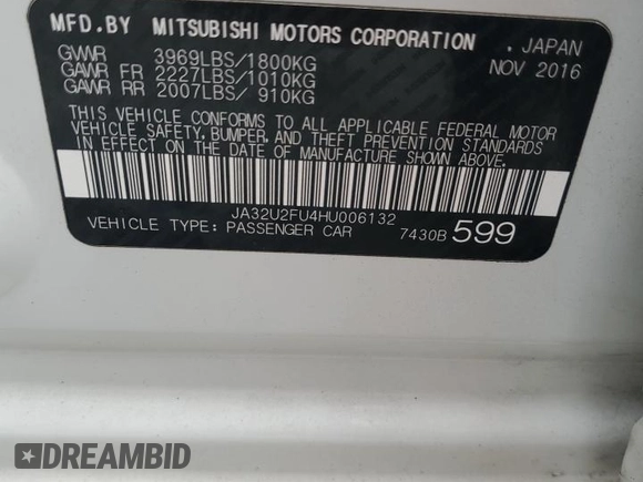 2017 Mitsubishi Lancer ES with VIN JA32U2FU4HU006132, listed as a Copart auction lot 79801074 with 66,427 mi miles and Salvage Title. Bid and sale history available at DreamBid. Image 13.
