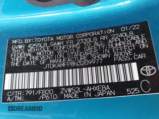 2022 Toyota Prius LE with VIN JTDKAMFP8N3209977, listed as a IAAI auction lot 42777763 with 52,995 mi miles and . Bid and sale history available at DreamBid. Image 9.