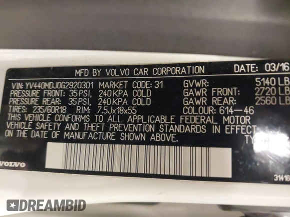 2016 Volvo XC60 T5 Drive-E z VIN YV440MDJ0G2920301, wystawiony jako IAAI lot #40956289 z przebiegiem 137 565 mil mil oraz . Historia ofert i sprzedaży dostępna na DreamBid. Obrazek 9.