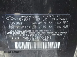2022 Hyundai Sonata Hybrid Blue with VIN KMHL24JJ5NA041548, listed as a IAAI auction lot 41984039 with 29,281 mi miles. Bid and sale history available at carsss.com. Image 9.
