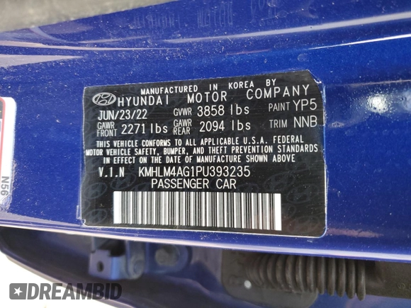 2023 Hyundai Elantra SEL with VIN KMHLM4AG1PU393235, listed as a Copart auction lot 53298915 with 52,403 mi miles and Salvage title. Bid and sale history available at DreamBid. Image 13.