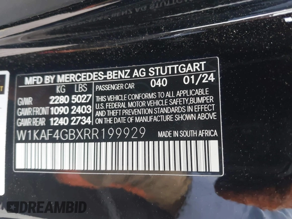 2024 Mercedes-Benz C 300 with VIN W1KAF4GBXRR199929, listed as a IAAI auction lot 41890900 with 4,381 mi miles and . Bid and sale history available at DreamBid. Image 9.