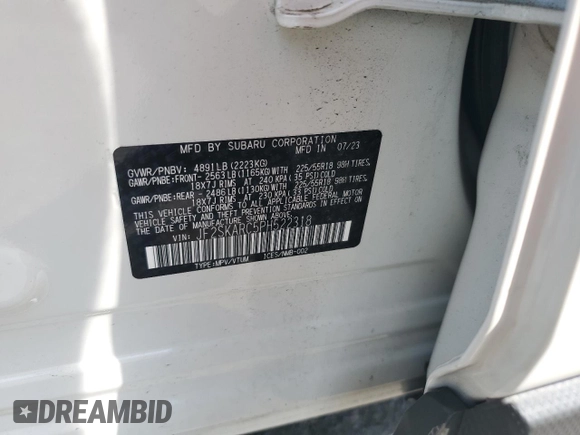 2023 Subaru Forester Touring с VIN JF2SKARC5PH522318, выставлен на аукционе Copart как лот 66967095 с пробегом 12 038 миль миль и Списание • Salvage title. История ставок и продаж доступна на DreamBid. Изображение 13.