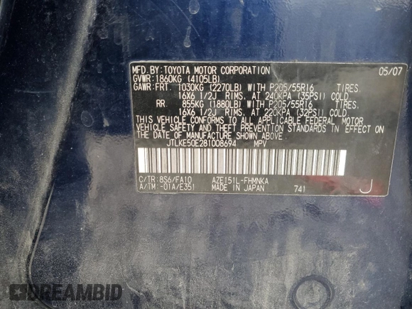 2008 Scion xB z VIN JTLKE50E281008694, wystawiony jako Copart lot #57127285 z przebiegiem 179 128 mil mil oraz Szkoda całkowita • Salvage title. Historia ofert i sprzedaży dostępna na DreamBid. Obrazek 12.