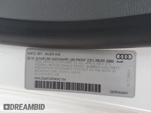 2015 Audi A7 3.0 Prestige with VIN WAU2GAFCXFN062154, listed as a Copart auction lot 85032994 with 71,842 mi miles and Clean Title. Bid and sale history available at carsss.com. Image 12.