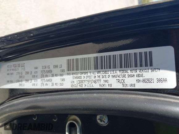 2015 Ram 1500 Tradesman with VIN 1C6RR7FT5FS746777, listed as a IAAI auction lot 41994754 with 165,753 mi miles and . Bid and sale history available at DreamBid. Image 9.