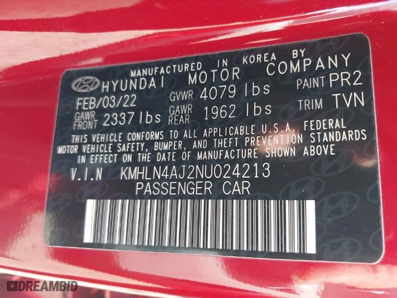 2022 Hyundai Elantra Hybrid Limited with VIN KMHLN4AJ2NU024213, listed as a IAAI auction lot 41643493 with 46,135 mi miles. Bid and sale history available at carsss.com. Image 9.