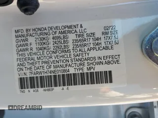 2022 Honda CR-V Special Edition with VIN 7FARW1H74NE010864, listed as a Copart auction lot 77457284 with 17,466 mi miles and Salvage Title. Bid and sale history available at carsss.com. Image 14.