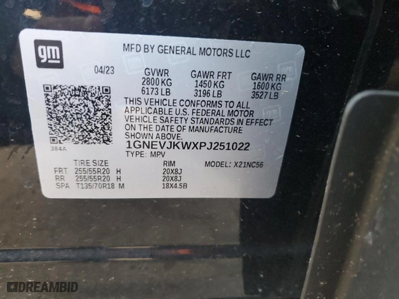 2023 Chevrolet Traverse RS with VIN 1GNEVJKWXPJ251022, listed as a Copart auction lot 48286835 with 34,200 mi miles and Salvage Title. Bid and sale history available at carsss.com. Image 15.