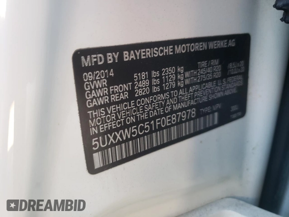 2015 BMW X4 xDrive35i with VIN 5UXXW5C51F0E87978, listed as a Copart auction lot 77793773 with 96,152 mi miles. Bid and sale history available at carsss.com. Image 14.
