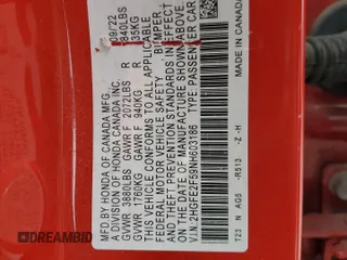 2022 Honda Civic Sport z VIN 2HGFE2F59NH603186, wystawiony jako Copart lot #52477995 z przebiegiem 53 984 mil mil oraz Szkoda całkowita • Salvage title. Historia ofert i sprzedaży dostępna na DreamBid. Obrazek 12.